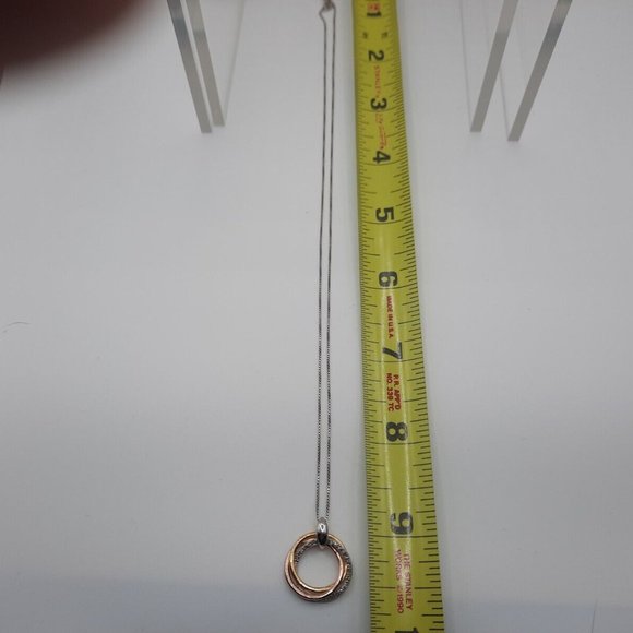 Estate Macy's Diamond Tri-Color 14K gold over/SS Circle Infinity Necklace - Picture 7 of 8